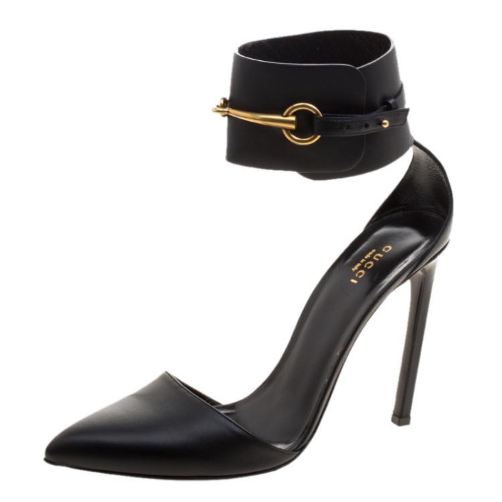 Gucci Black Leather Ursula Horse-bit Ankle Cuff Pointed Toe Sandals NWOT